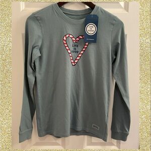 Life is Good Candy Cane Holiday Long Sleeve Crusher Tee - NWT - Size XS